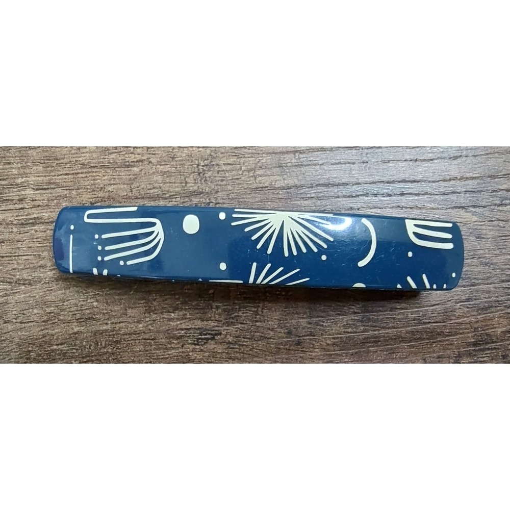 Stay Tight French Barrette Blue Beige Acrylic 3.5" Long Hair Pop Art Z32